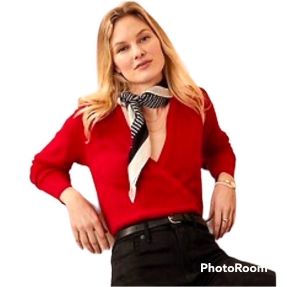 Spenser Jeremy Versatile Bright red silk blend faux wrap classic holiday top
